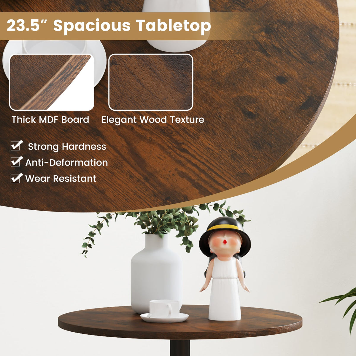 Round Top Pub and Bar Table with MDF Top and Base-1 Piece-Rustic Brown
