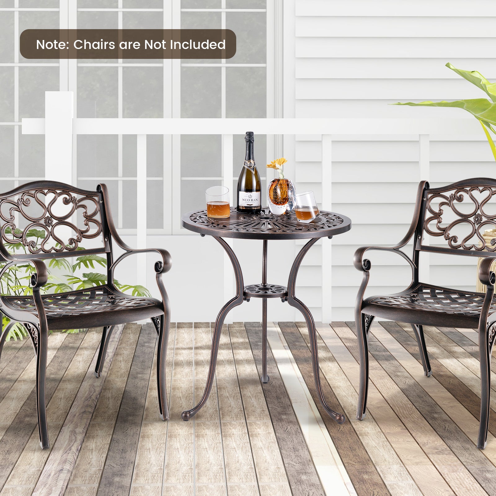 61 cm Round Cast Aluminum Table with 5 cm Umbrella Hole-Copper