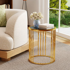 40CM Round Coffee Table Small Glass Side Table-Golden