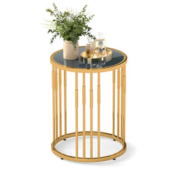 40CM Round Coffee Table Small Glass Side Table-Golden