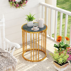 40CM Round Coffee Table Small Glass Side Table-Golden