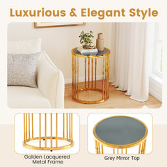 40CM Round Coffee Table Small Glass Side Table-Golden
