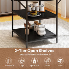 120 CM Round Dining Table with 2-Tier Storage Shelf and Heavy-duty Metal Frame-Black