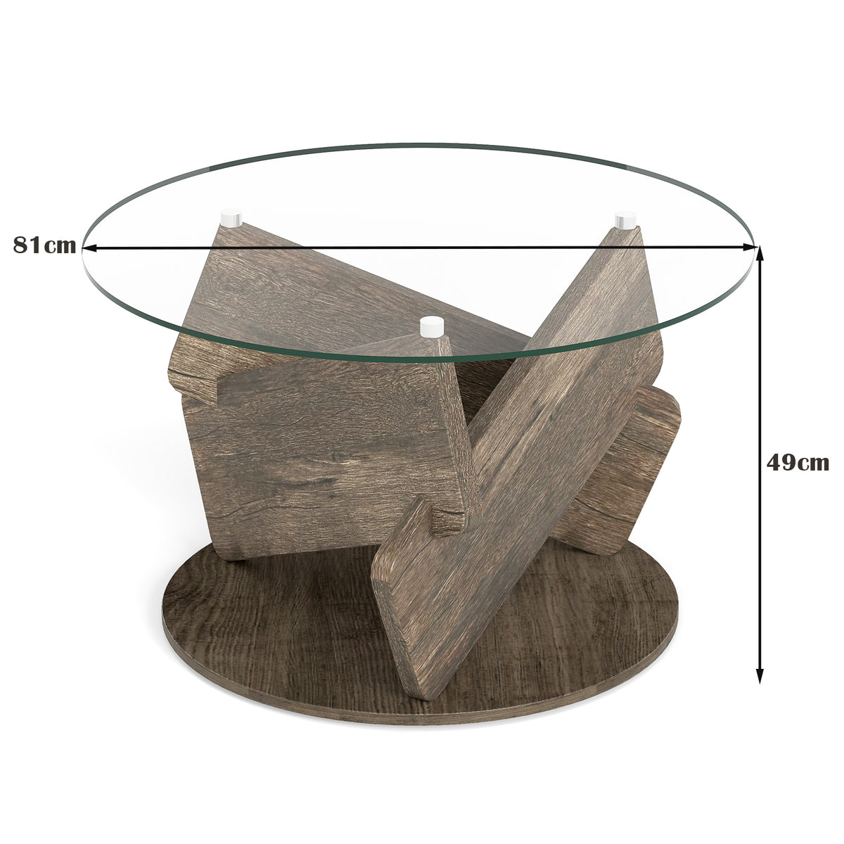 Round Glass Coffee Table 81cm Modern Center Table with Tempered Glass Top-Grey