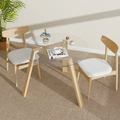 Round Glass Dining Table with Tempered Glass Tabletop for 4 People-Natural