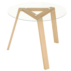 Round Glass Dining Table with Tempered Glass Tabletop for 4 People-Natural