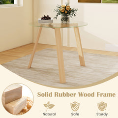 Round Glass Dining Table with Tempered Glass Tabletop for 4 People-Natural
