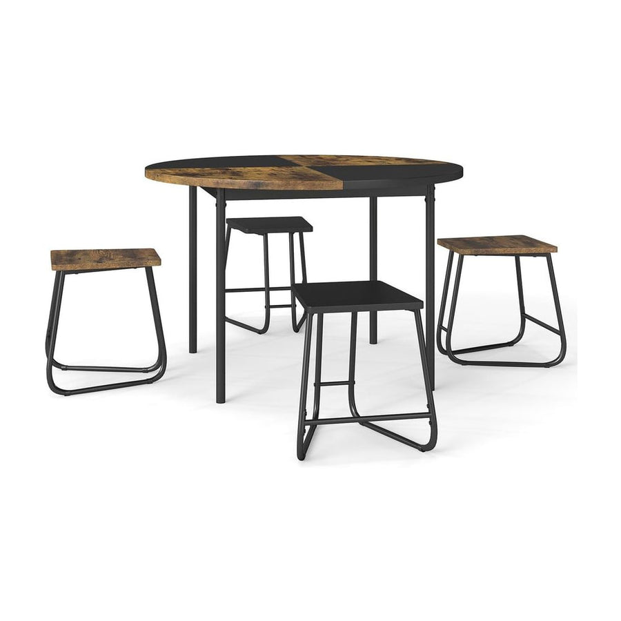 118cm Round Kitchen Table and 4 Stools with Wooden Tabletop-Rustic Brown
