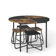 118cm Round Kitchen Table and 4 Stools with Wooden Tabletop-Rustic Brown