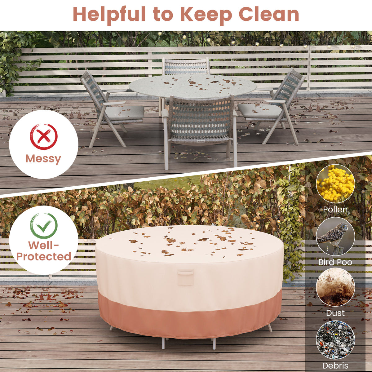 158/181/213 CM Round Patio Furniture Cover-Beige-M