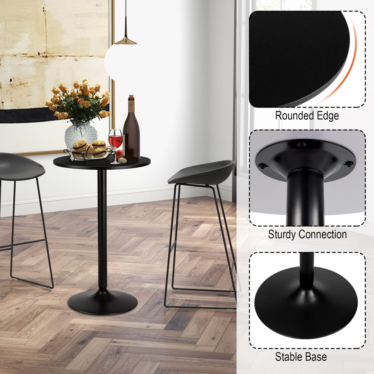 1/2 Pieces Round Top Pub and Bar Table with MDF Top and Base-2 Pieces