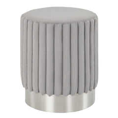 Upholstered Footrest Stool with Decorative Vertical Tufting and Heavy-duty Metal Base-Grey
