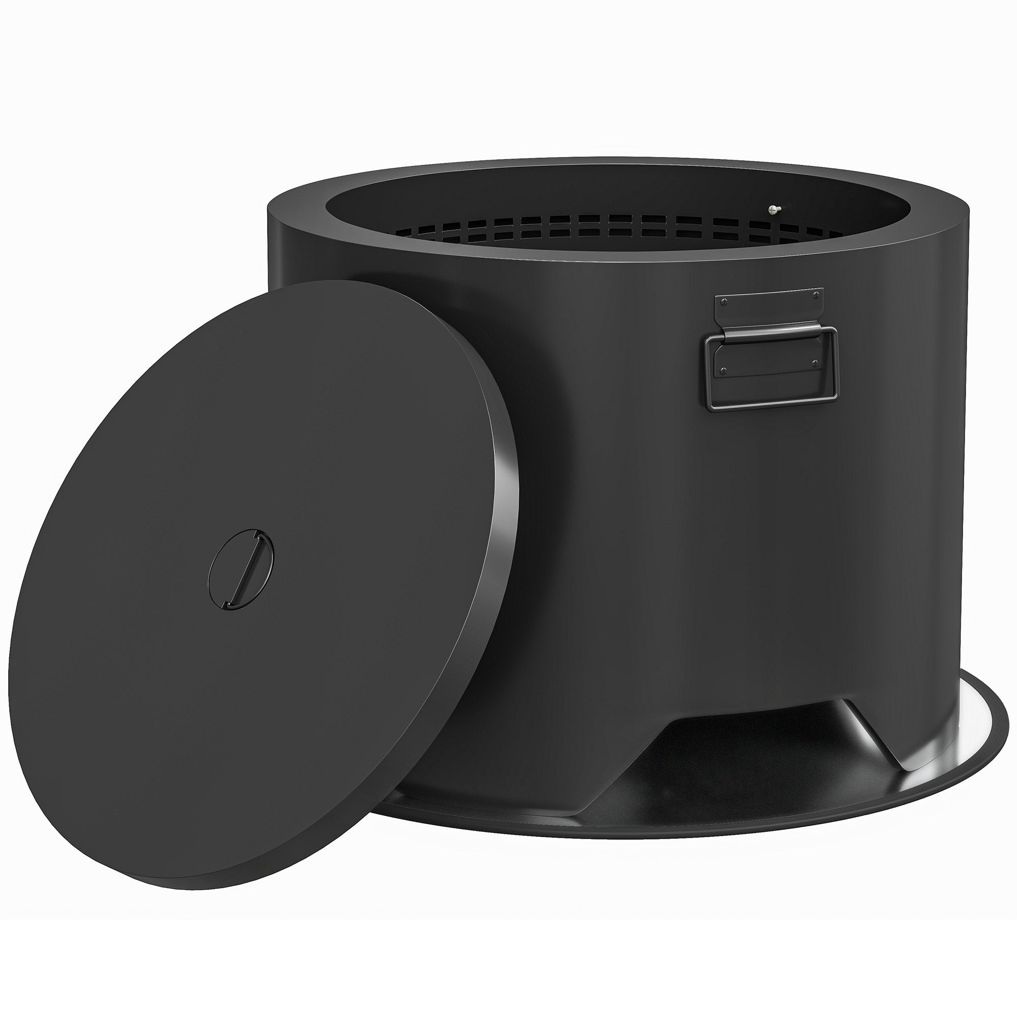 Outsunny Outdoor Round Fire Pit with Lid and Fire Poker - Black