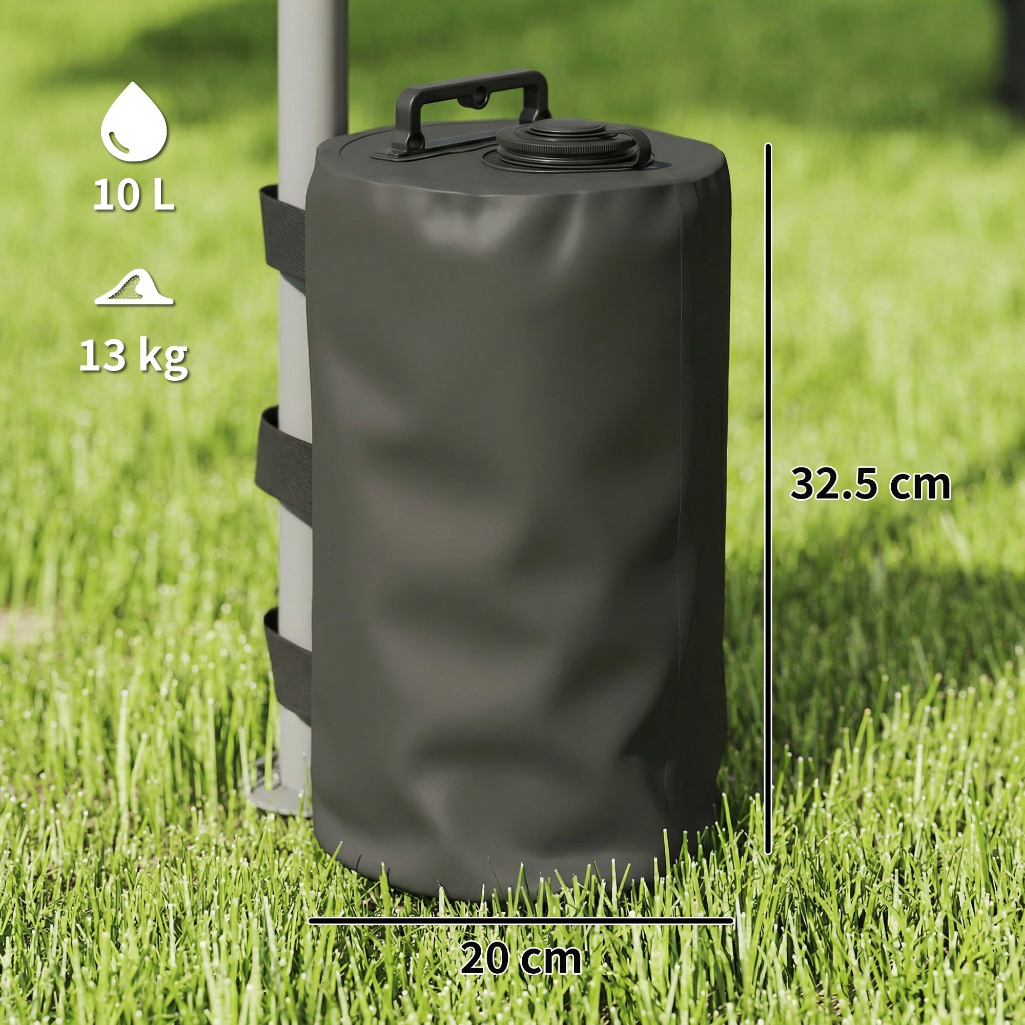 Outsunny Set of 4 Gazebo Weights Sand Bags, Gazebo Water Weights Bags with Carry Handles for Garden Marquee, Parasol, Black