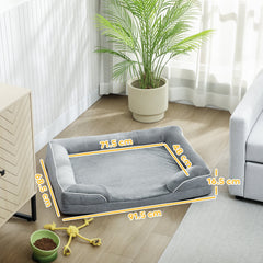 PawHut Dog Sofa Bed, Washable Pet Bed with Removable Cover and Non-Slip Bottom for Cats, Small and Medium Dogs, Grey