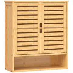 HOMCOM Bathroom Wall Cabinet, Wall Mounted Bathroom Cabinet with 2 Louvered Doors, Open Shelf and Adjustable Shelf Storage