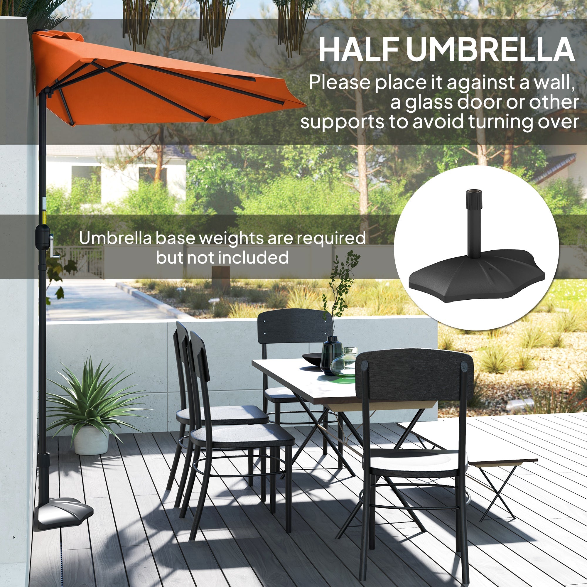 Outsunny Half Round Parasol Umbrella - Orange