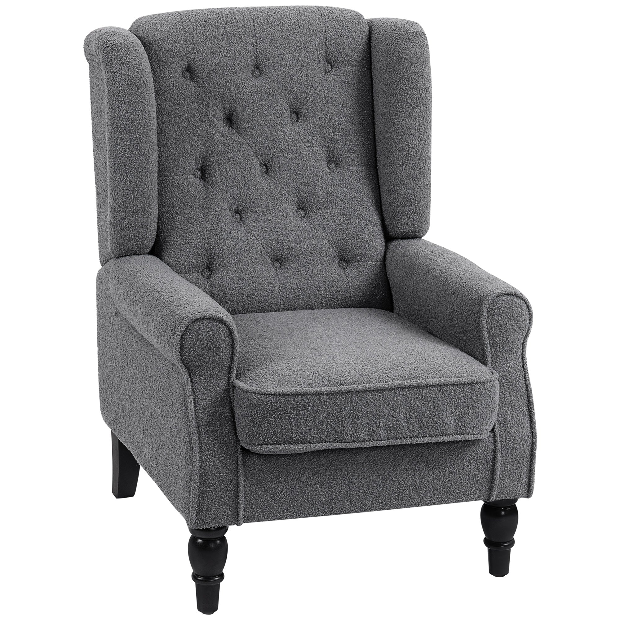 HOMCOM Teddy Fleece Retro Wingback Chair - Grey