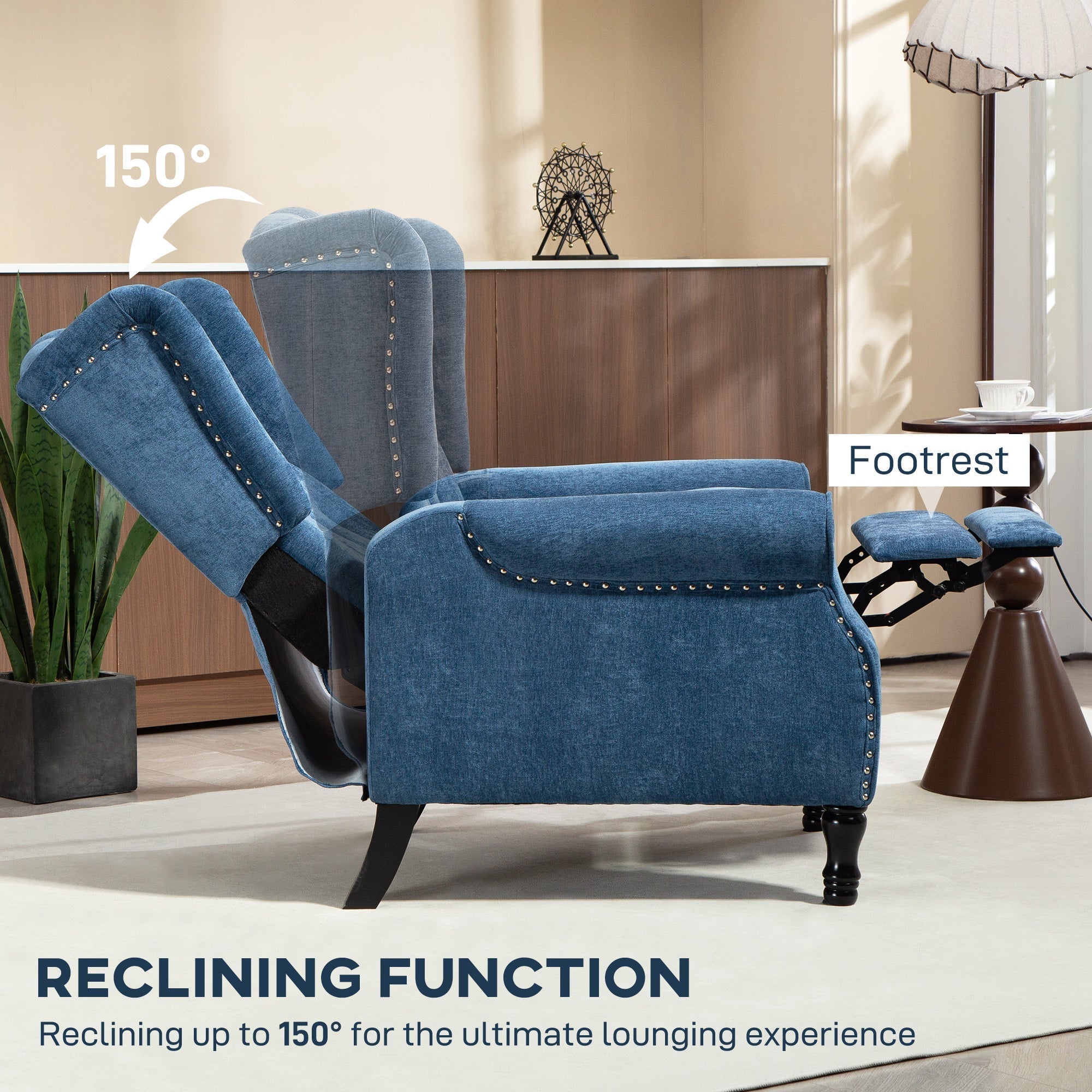 HOMCOM 150 Reclining Vintage Armchair, with footrest, Royal Blue