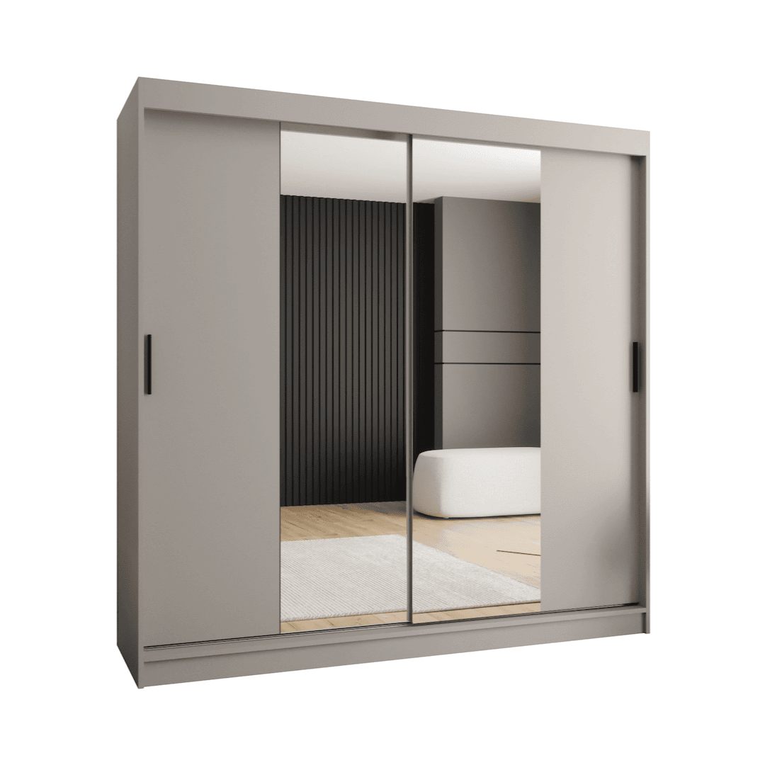 The light grey sliding door wardrobe isolated on a white background