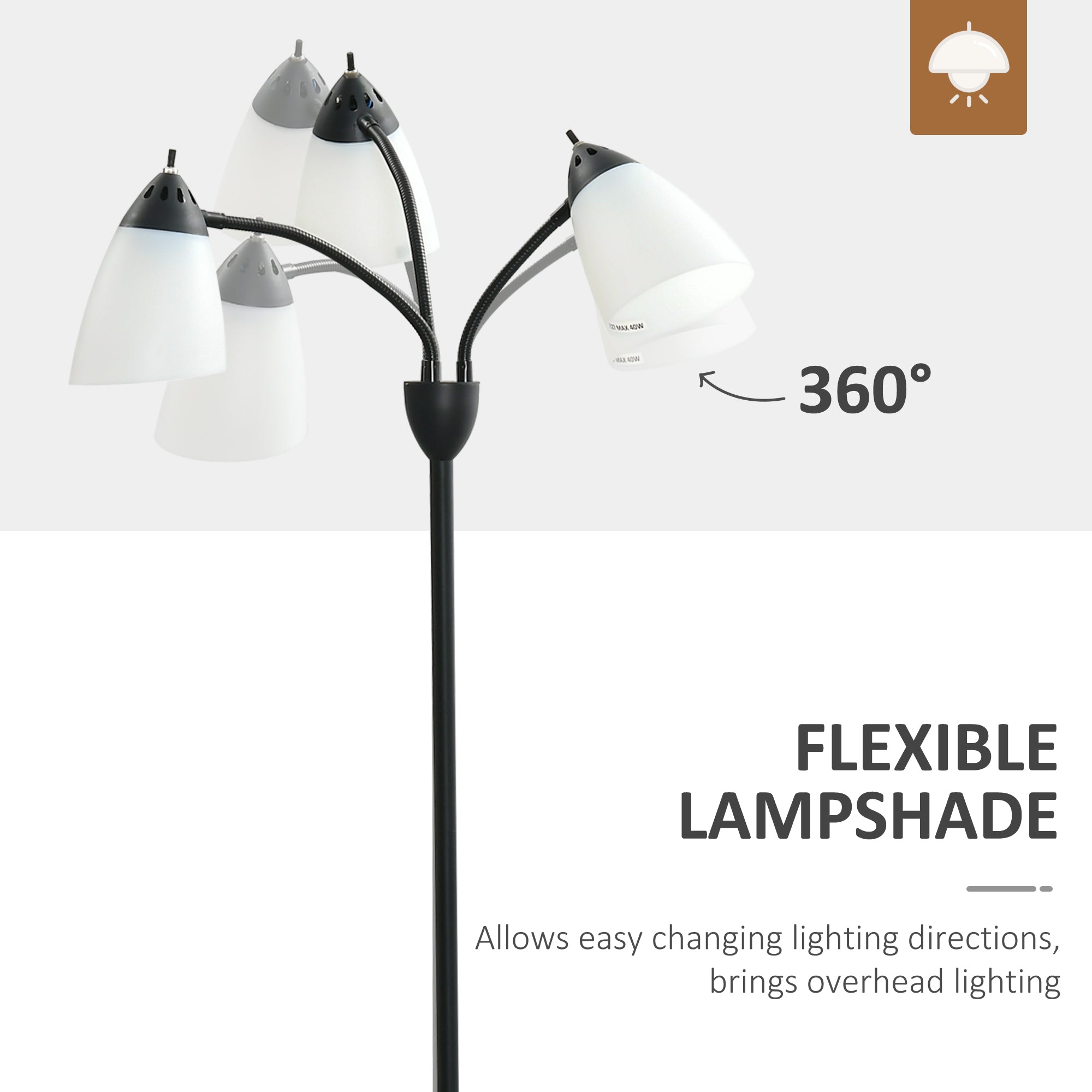 HOMCOM Arc Tree Floor Lamp with 3 Adjustable Rotating Lights, Industrial Standing Lamp with Steel Frame for Bedroom Living Room, 155cm, Black