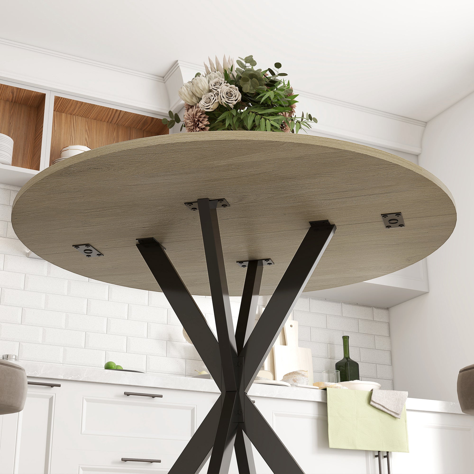 HOMCOM 80cm Industrial Round Dining Table - White Oak