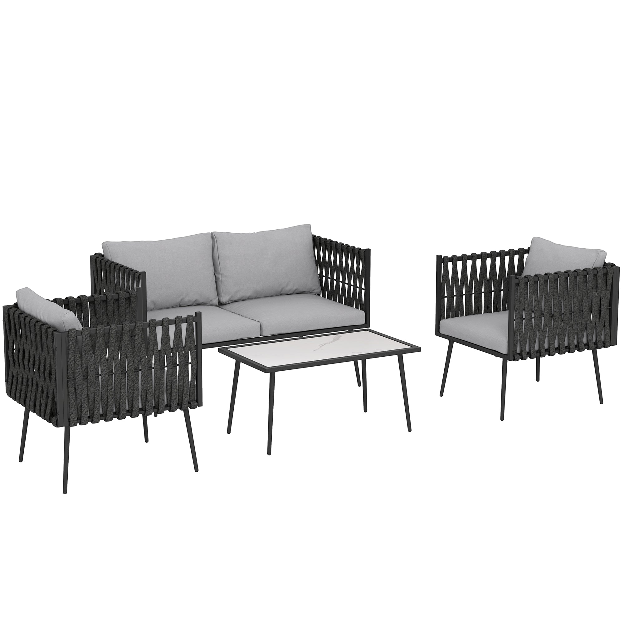 Outsunny 4-Piece Garden Furniture Set with Cushions - Light Grey