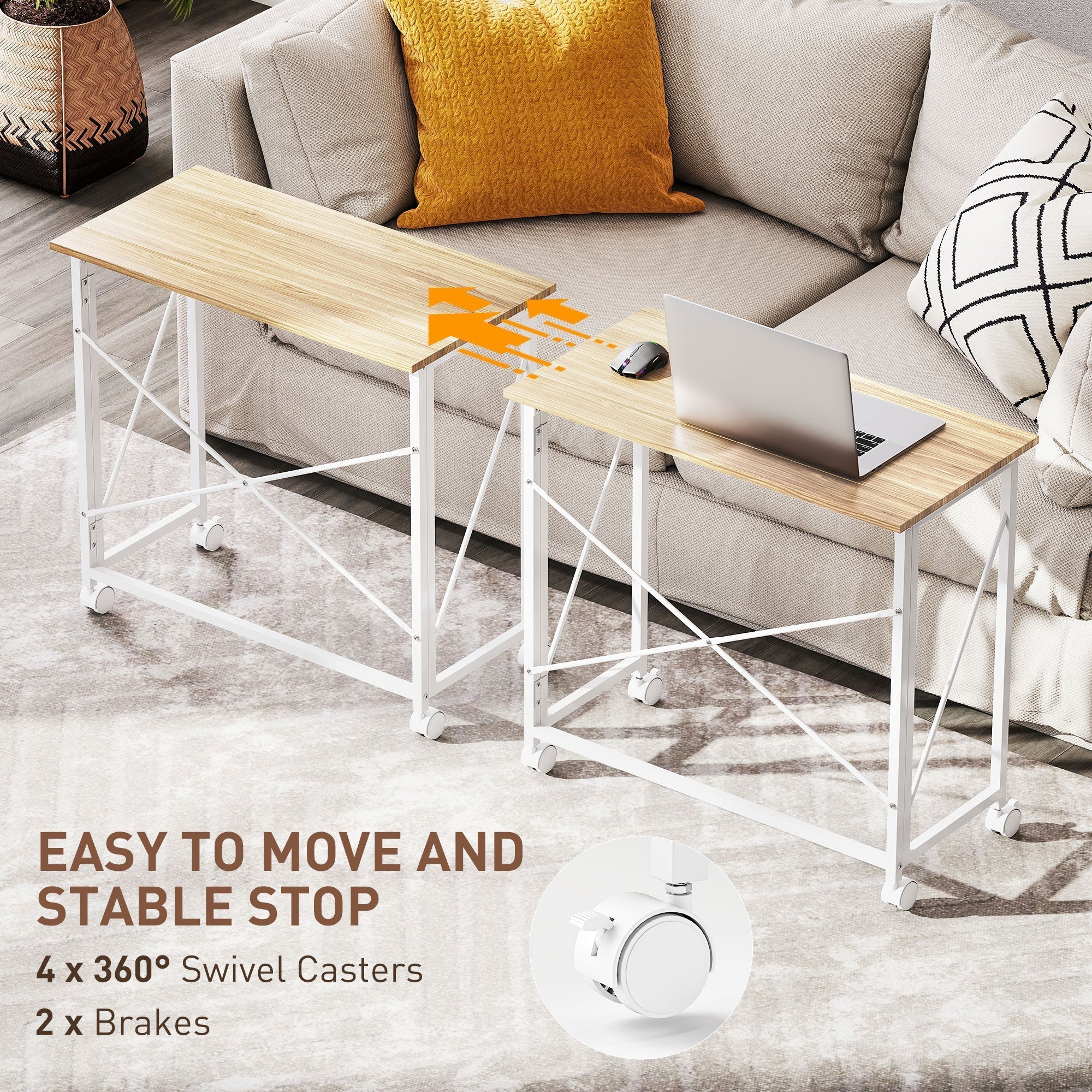 HOMCOM 80 cm Folding Desk on Wheels - Natural Tone