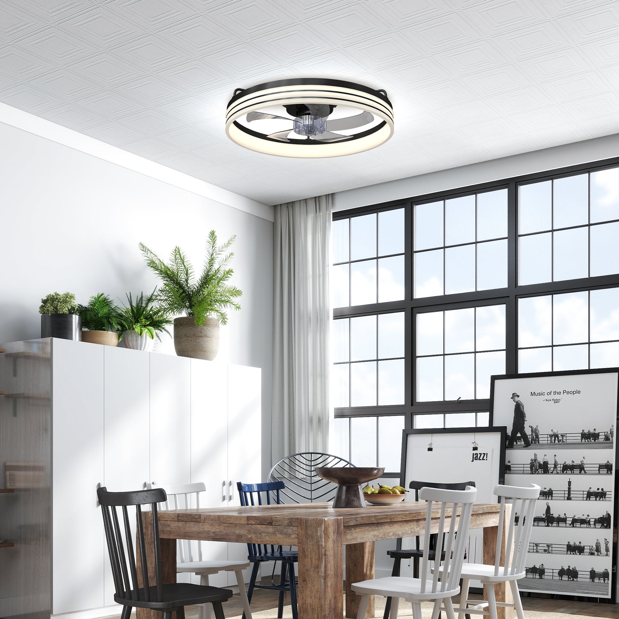 HOMCOM Ceiling Fans with Lights and Remote & App Control, 50cm LED Ceiling Fan Light with 3 Colour Temperatures, 6 Speed, Black