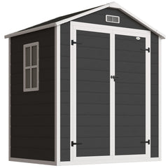 Outsunny 6'x4.5' Garden Storage Shed, Lockable Garden Shed with Double Doors, Window, Vent and Plastic Roof, Black