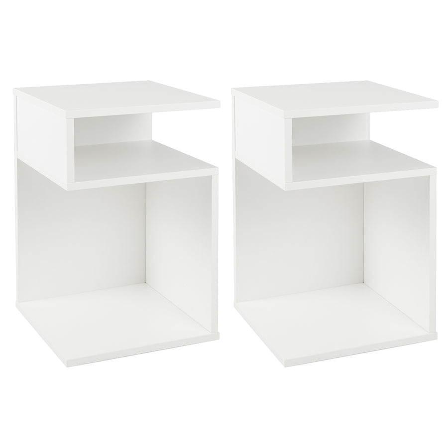 S-Shaped Side Table with 2 Open Compartments for Small Space Set of 2-White