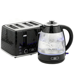 HOMCOM Kettle and Toaster Set, 1.7L 3000W Rapid Kettle with Strix Thermostat, 4 Slice Toaster with 7 Browning Controls, Black
