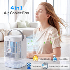 HOMCOM Portable Air Conditioner, 4-in-1 Mini Air Cooler with 4 Wind Speed, 2 Cool Mist, RGB 7 LED Light, White