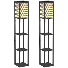 HOMCOM Three-Shelf Standing Lamps Set of 2 - Black