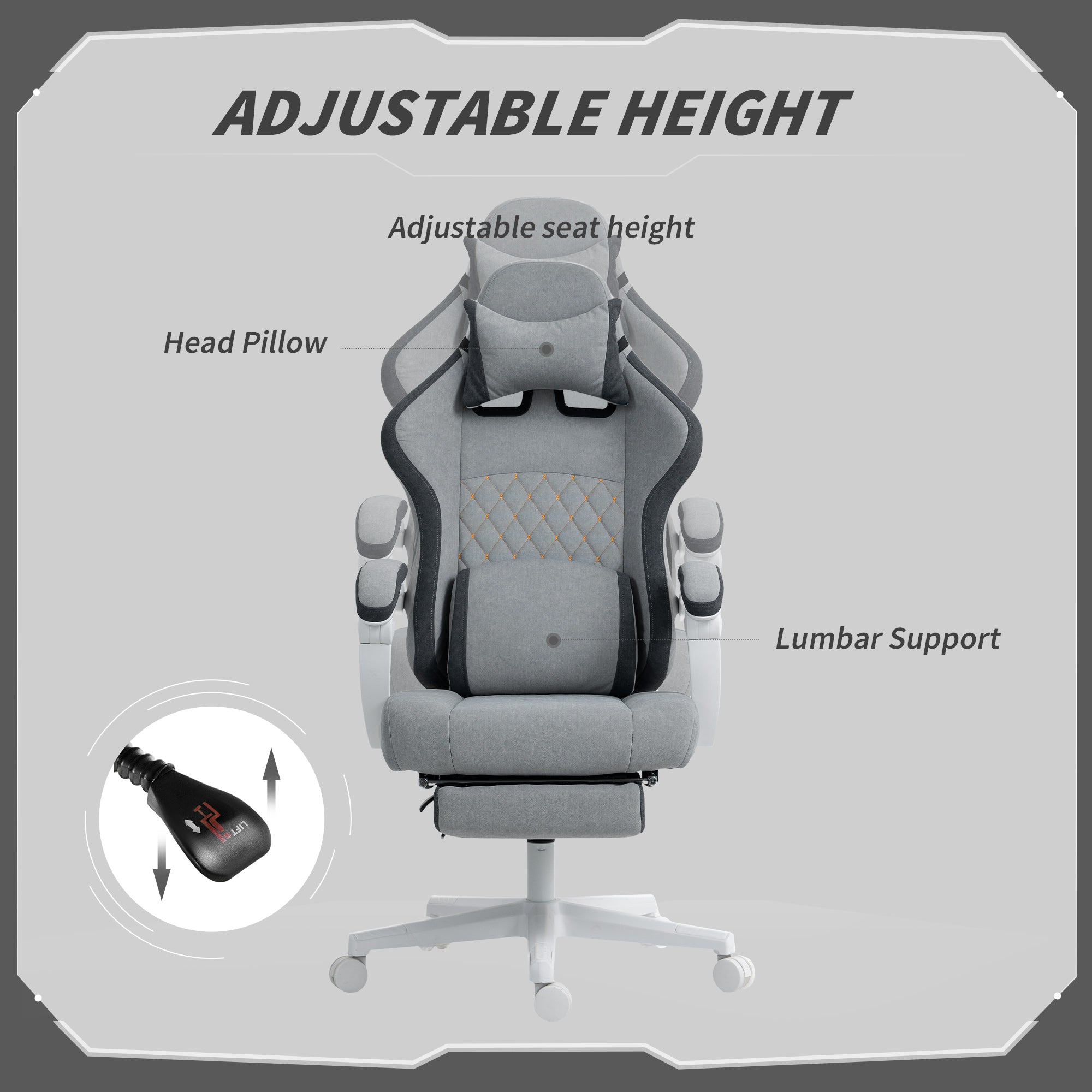 HOMCOM Ergonomic High Back Gaming Chair for Adults, Printed Velvet Computer Recliner Chair with Footrest, Lumbar Support, Adjustable Height and 360√Ç¬∞ Swivel Seat for Office or Gaming, Grey