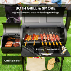 Outsunny Barbecue Grill Portable Outdoor Charcoal BBQ Grill with Offset Smoker 109 x 60 x 120 cm Black