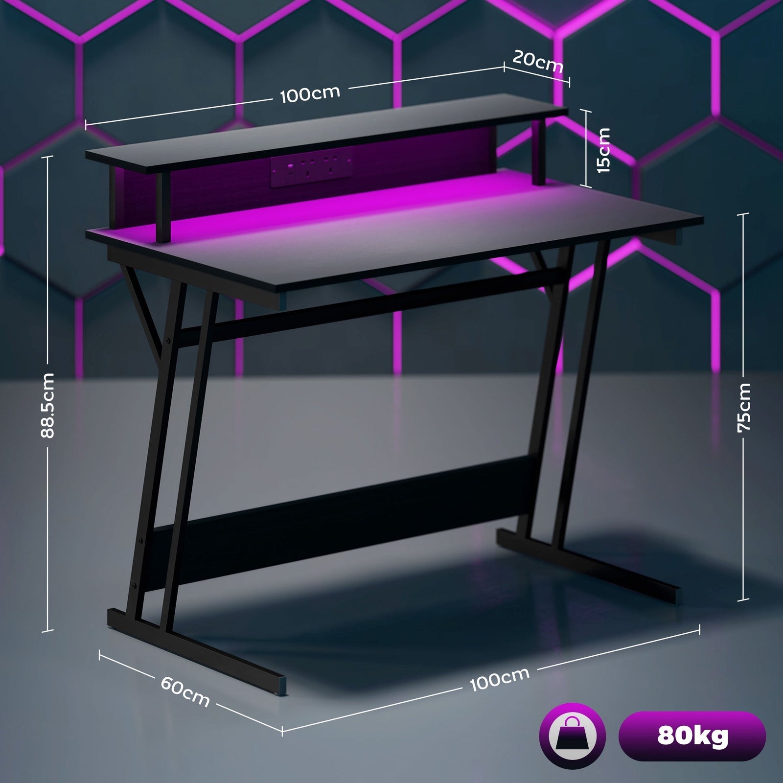 HOMCOM Two-Level LED Gaming Desk - Black