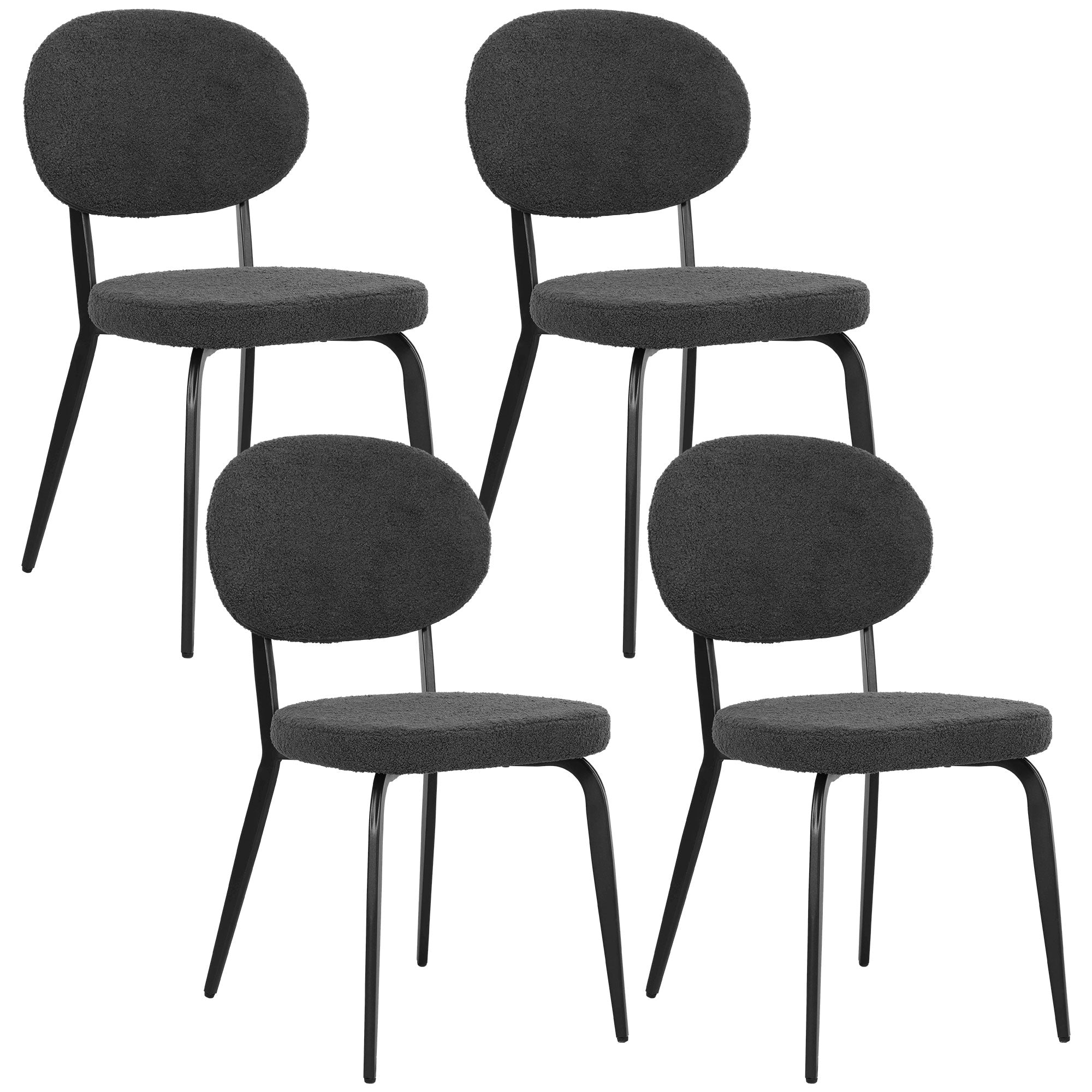 HOMCOM Set of Four Boucle Dining Chairs - Black