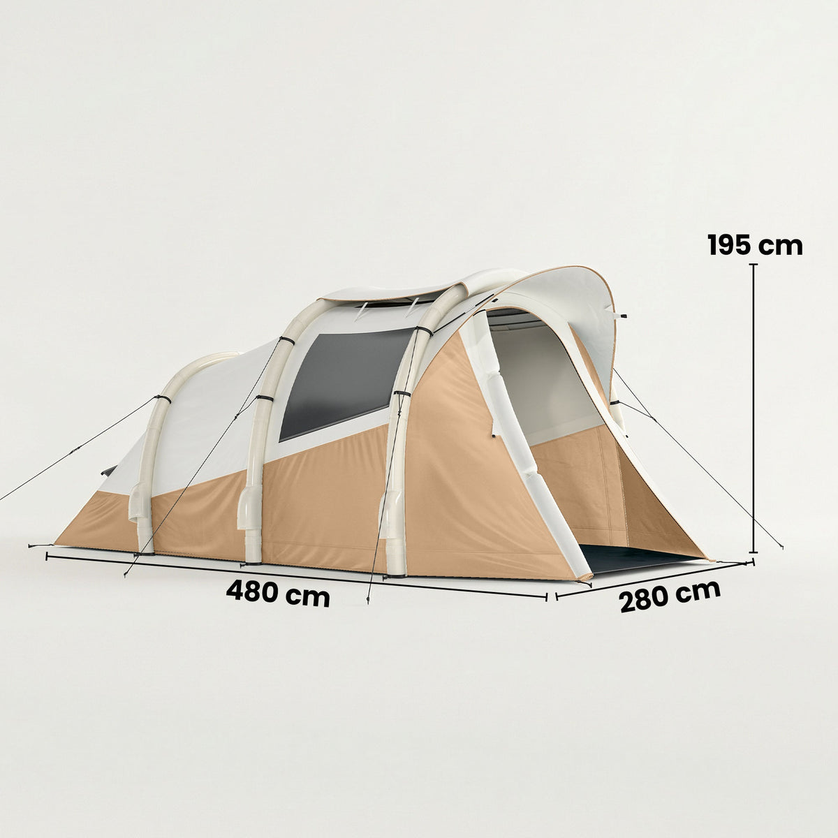 Outsunny Inflatable Camping Tent w/ Air Pump, Easy Setup 2-3 Person Blow Up Tent, Khaki