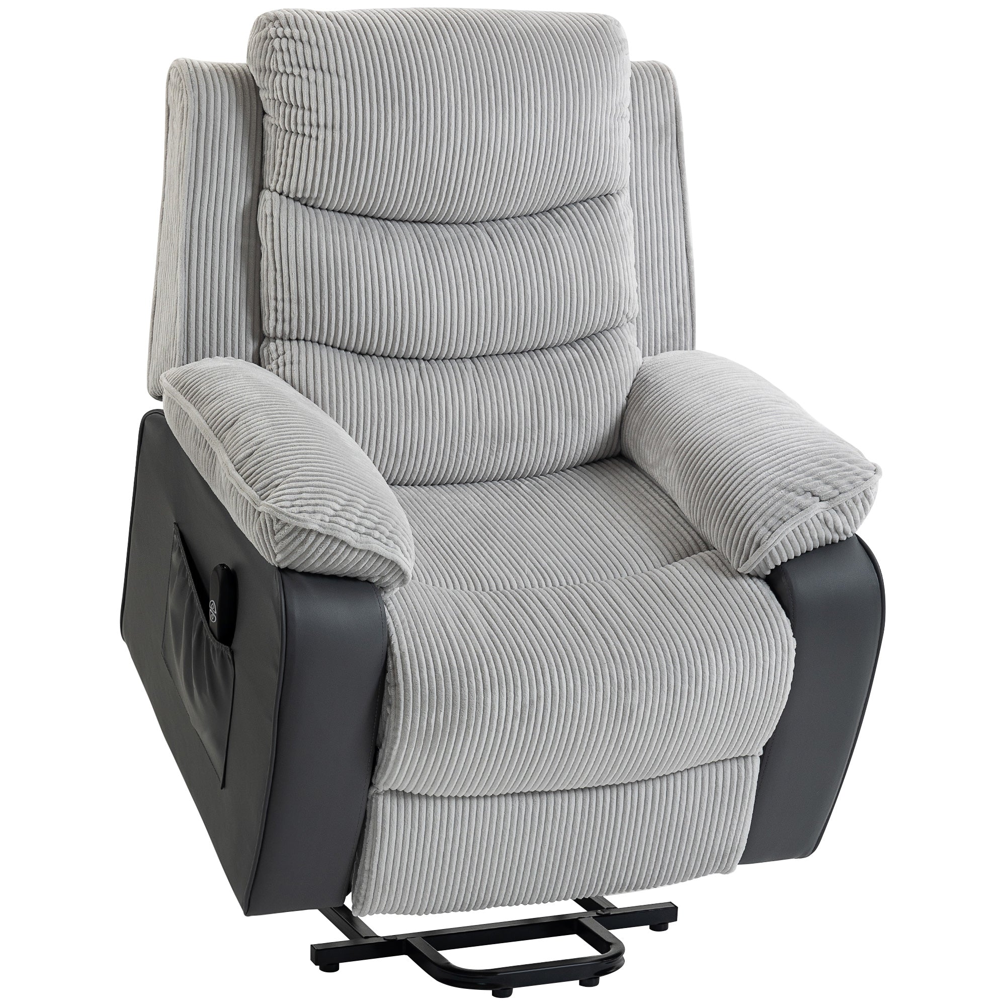 HOMCOM Overstuffed Corduroy Electric Lift Recliner Chair - Light Grey