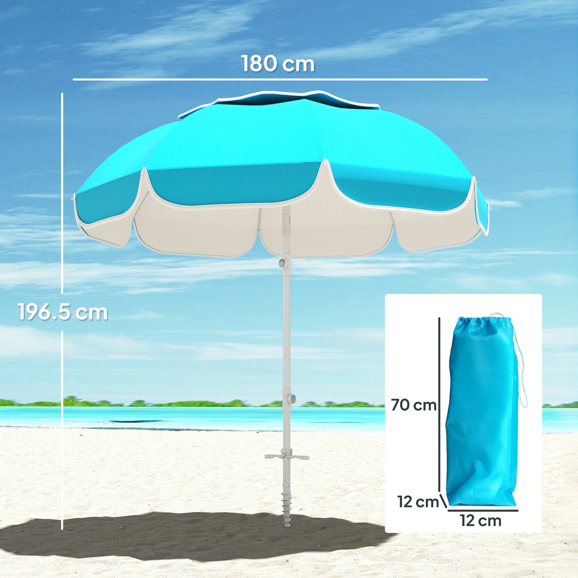 Outsunny Beach Umbrella Portable with Sand Anchor, Carry Bag, Adjustable Height & Tilt, UPF50+ UV Protection, Blue