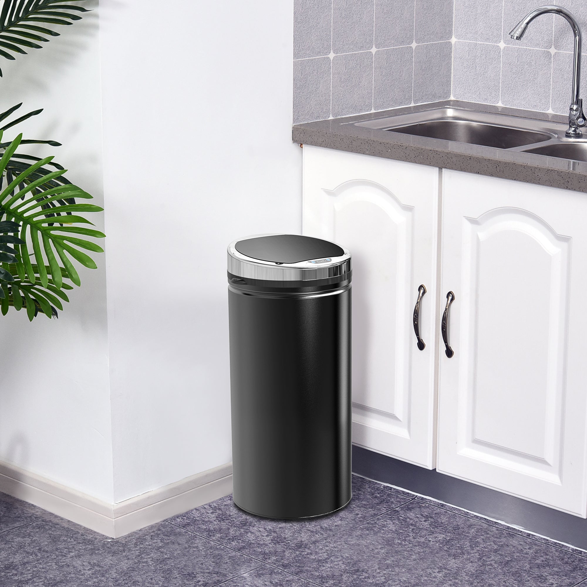 HOMCOM 42L Sensor Bin for Kitchen Waste Automatic Dustbin Motion Detection Dustbin Stainless Steel Rubbish Can with Bucket, Black