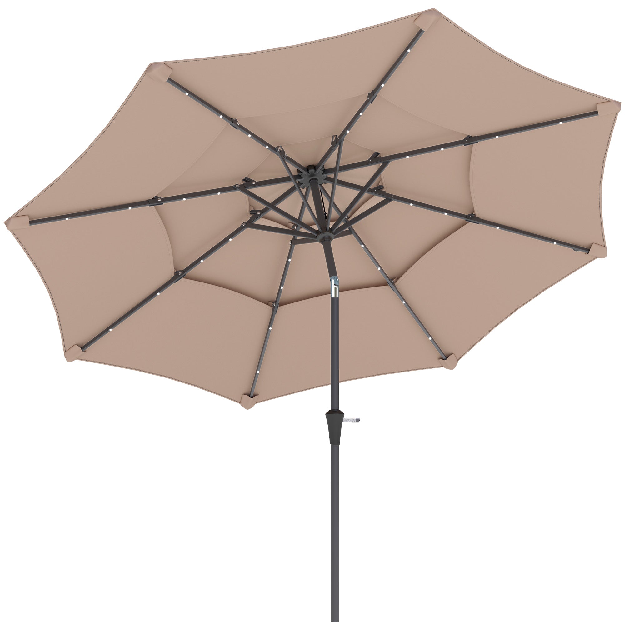 Outsunny 3-Tier Garden Parasol with Solar LED Lights, UPF 30+, Tilt Mechanism & Crank Handle, for Market Terrace, Khaki