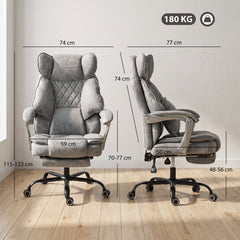 HOMCOM Executive Office Chair, Leathaire Big and Tall Office Chair 180 kg with Wide Seat, Reclining, Lumbar Support, Grey