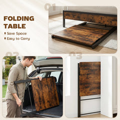 HOMCOM Compact Folding Desk for Small Spaces with Storage Shelf for Home Office, Rustic Brown