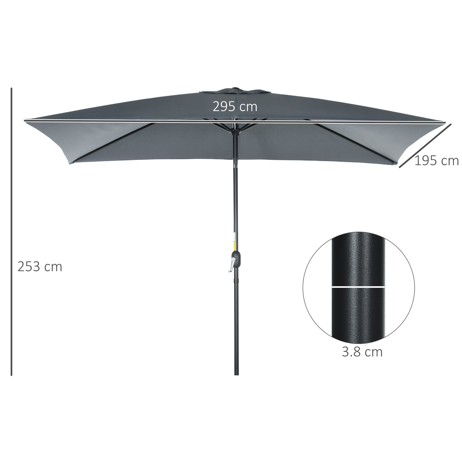 Outsunny 3x2m Garden Parasol Umbrella with Aluminium Pole, Tilt and Crank, Rectangular Outdoor Table Parasol Sun Shade for Patio, Dark Grey