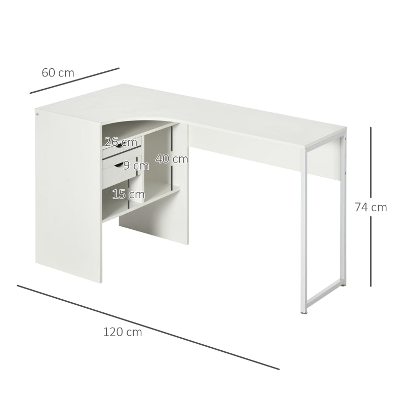 HOMCOM L-Shaped Computer Desk, Corner Desk with Drawers and Storage Compartments, Home Office Desk