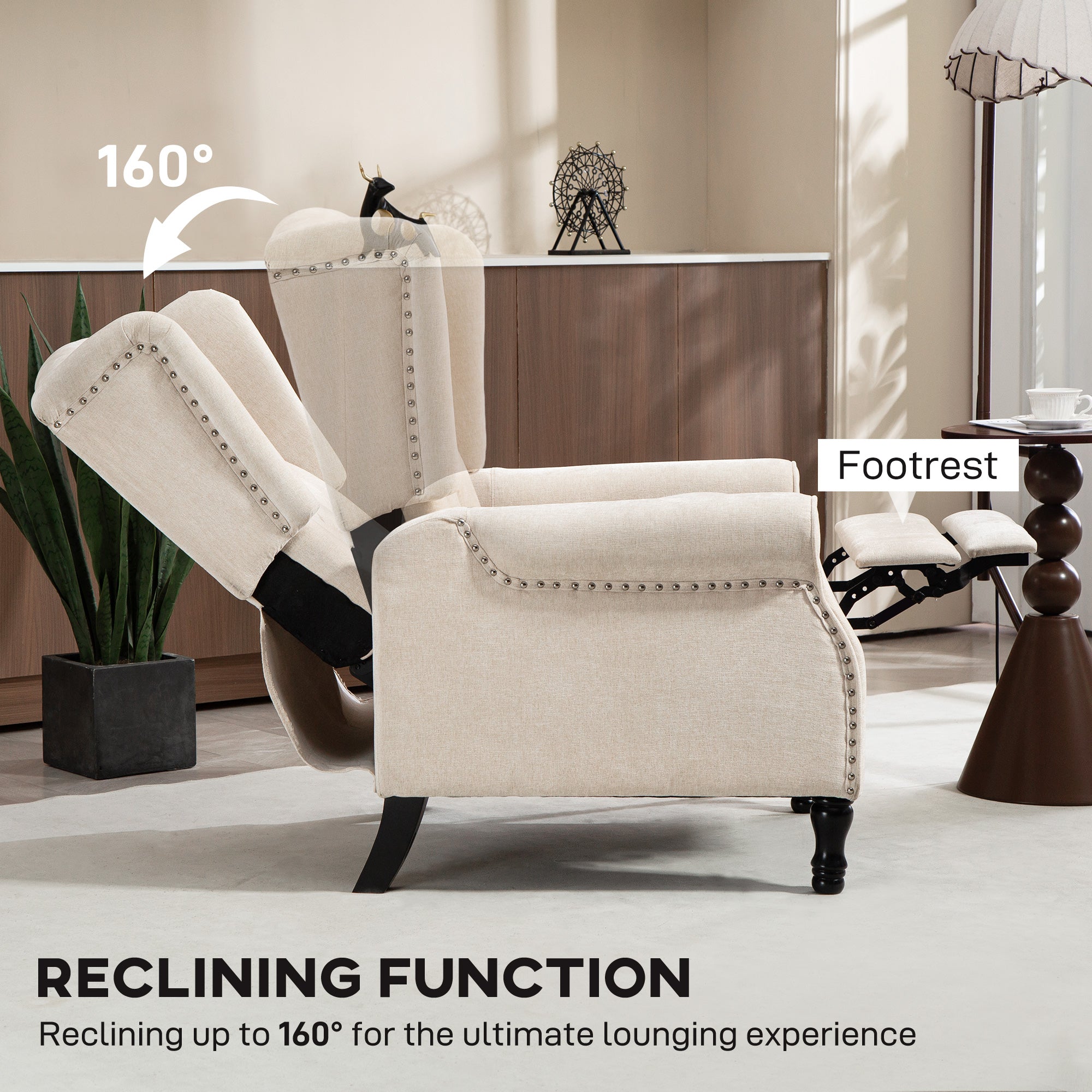 HOMCOM 150√Ç¬∞ Reclining Vintage Armchair, with footrest - Beige