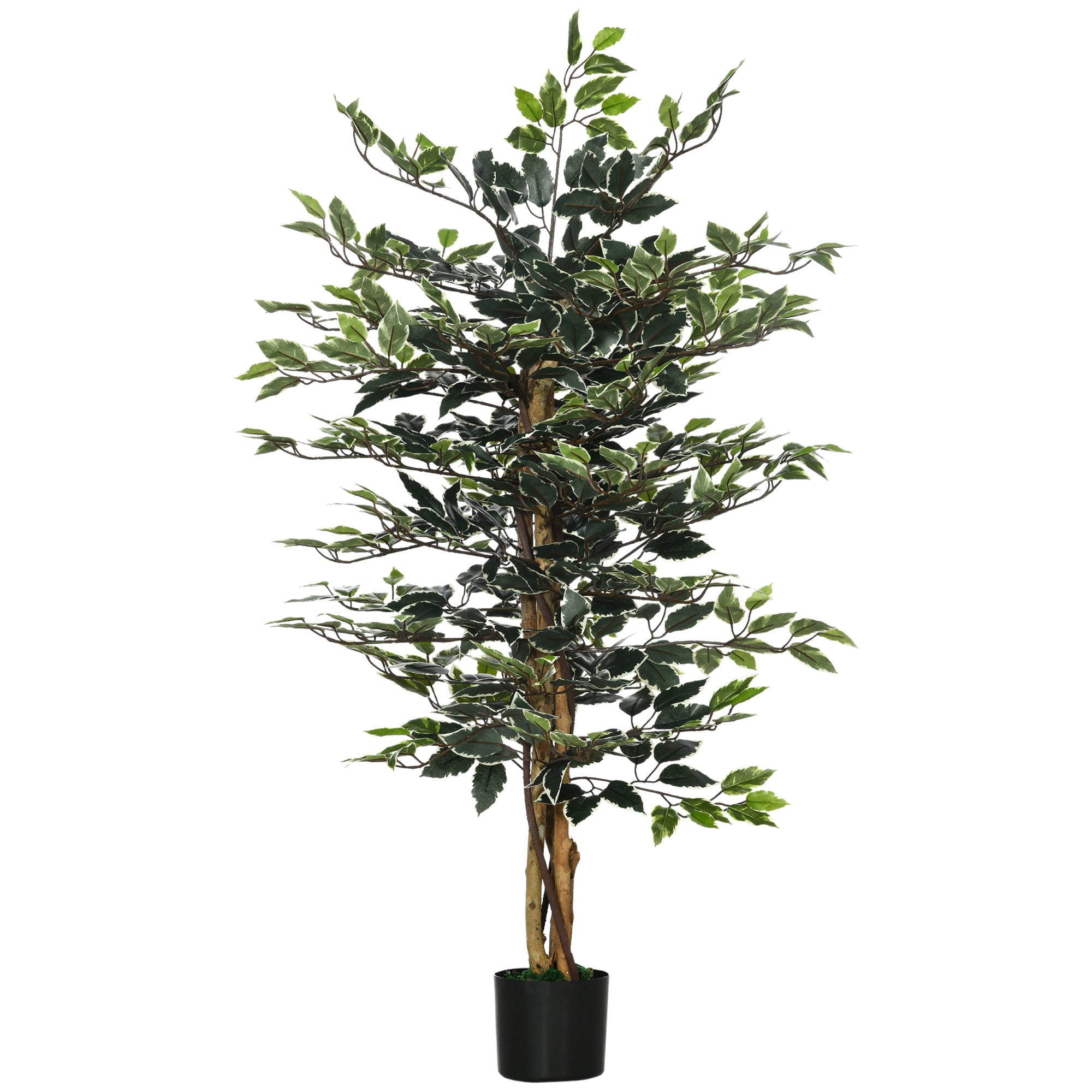 HOMCOM 4.5ft Ficus Artificial Plant with Realistic Leaves, Potted Fake Tree for Home Office Indoor Decor, Green