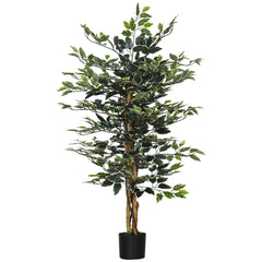 HOMCOM 4.5ft Ficus Artificial Plant with Realistic Leaves, Potted Fake Tree for Home Office Indoor Decor, Green